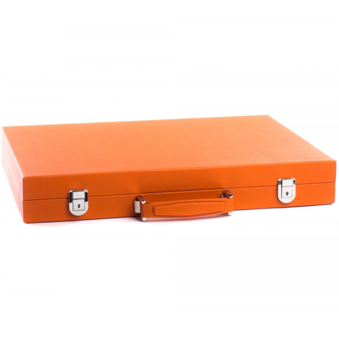 Exclusive backgammon set "Baptiste" made of leather, orange